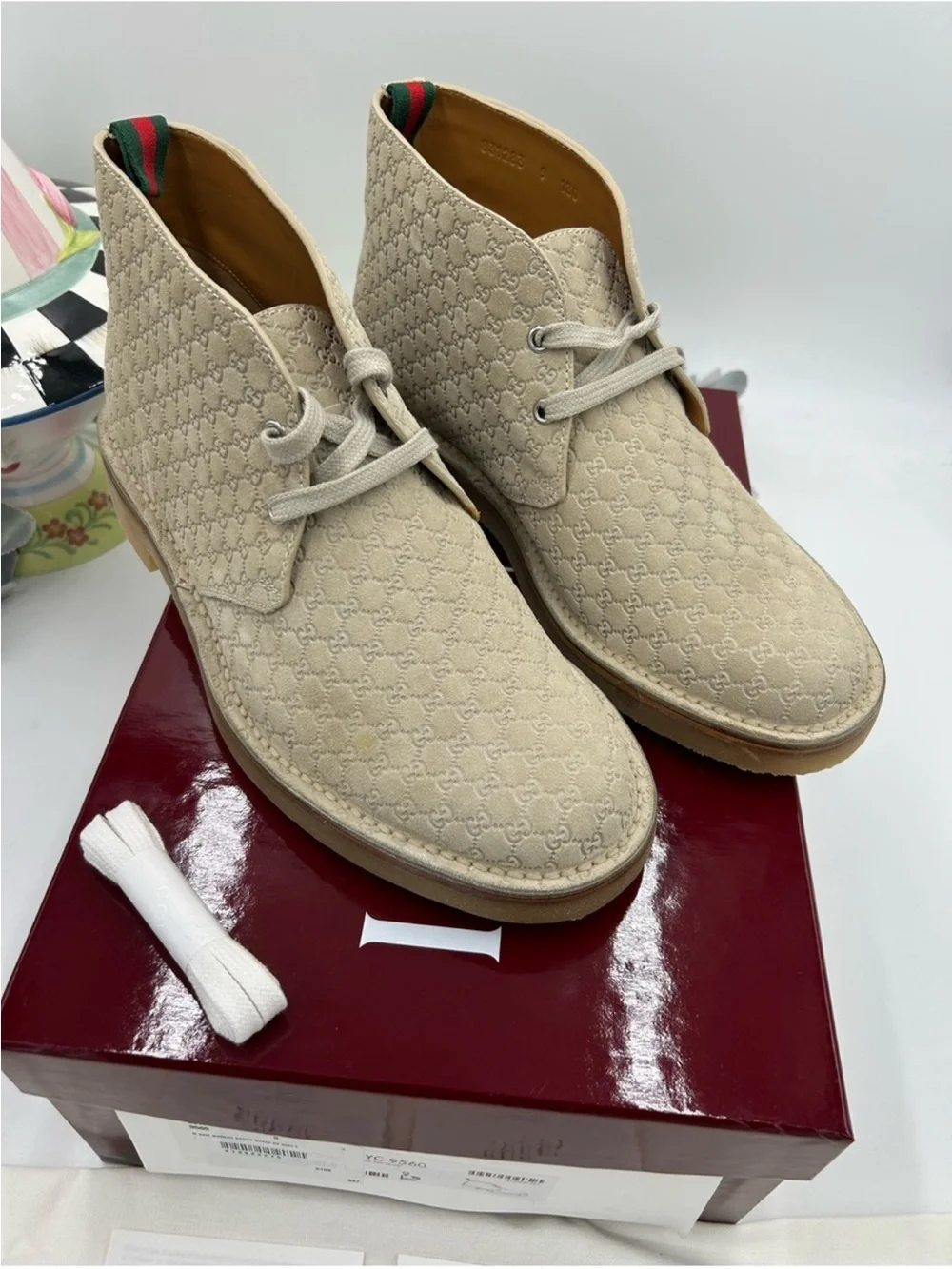 Men’s Gucci GG monogram desert boots oatmeal size 9 fits 10 US made Italy